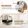 Heavy-duty metal firewood storage rack with leather handle, elevated base for organization, suitable for indoor and.