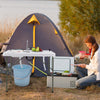 Fish cleaning table with two sinks, sturdy steel frame, and 360° rotating faucet, ideal for outdoor cooking and prep.