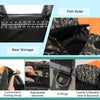 Portable fishing boat featuring a comfy inflatable seat, adjustable backrest, and rear storage for gear organization.