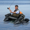 Portable camouflage fishing boat with detachable storage boxes, rod holders, and adjustable fish finder holder for easy.