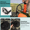Portable camouflage fishing boat with manual pump, featuring 3 detachable storage boxes for organized gear.