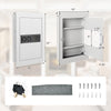Digital flat recessed wall safe in white with keypad, two shelves, and tamper-proof hinges for secure storage.