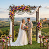 Flat top garden arch made of sturdy fir wood, perfect for weddings and climbing plants, featuring a beautiful floral.