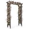 Flat top garden arch with gate, featuring a decorative lattice design, perfect for supporting climbing plants in brown.