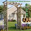 Flat top garden arch made of premium fir wood, 85" tall, ideal for climbing plants and wedding decor in brown.