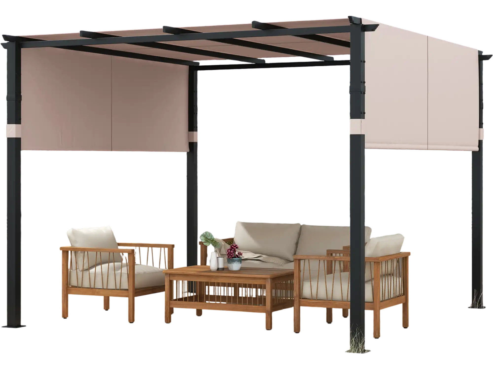 Costway 10' x 10' Flat Top Pergola Retractable Canopy Beige 49765381 New