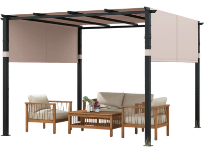 Costway 10' x 10' Flat Top Pergola Retractable Canopy Beige 49765381 New