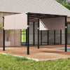 Flat top pergola with beige retractable canopy, sturdy metal frame, ideal for garden, pool, or backyard shading.