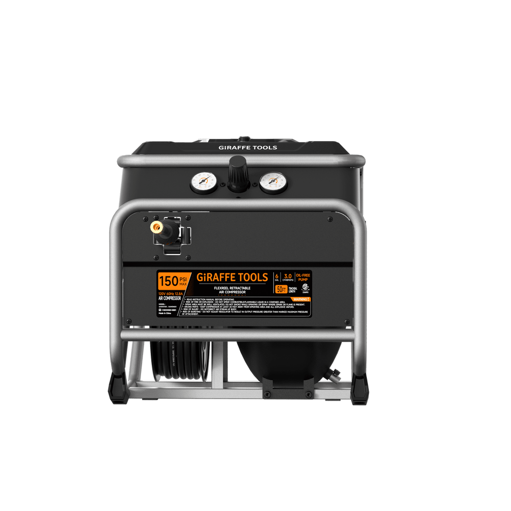 Giraffe Tools FlexReel Retractable Air Compressor 6 gal 2.0 HP 150 PSI New