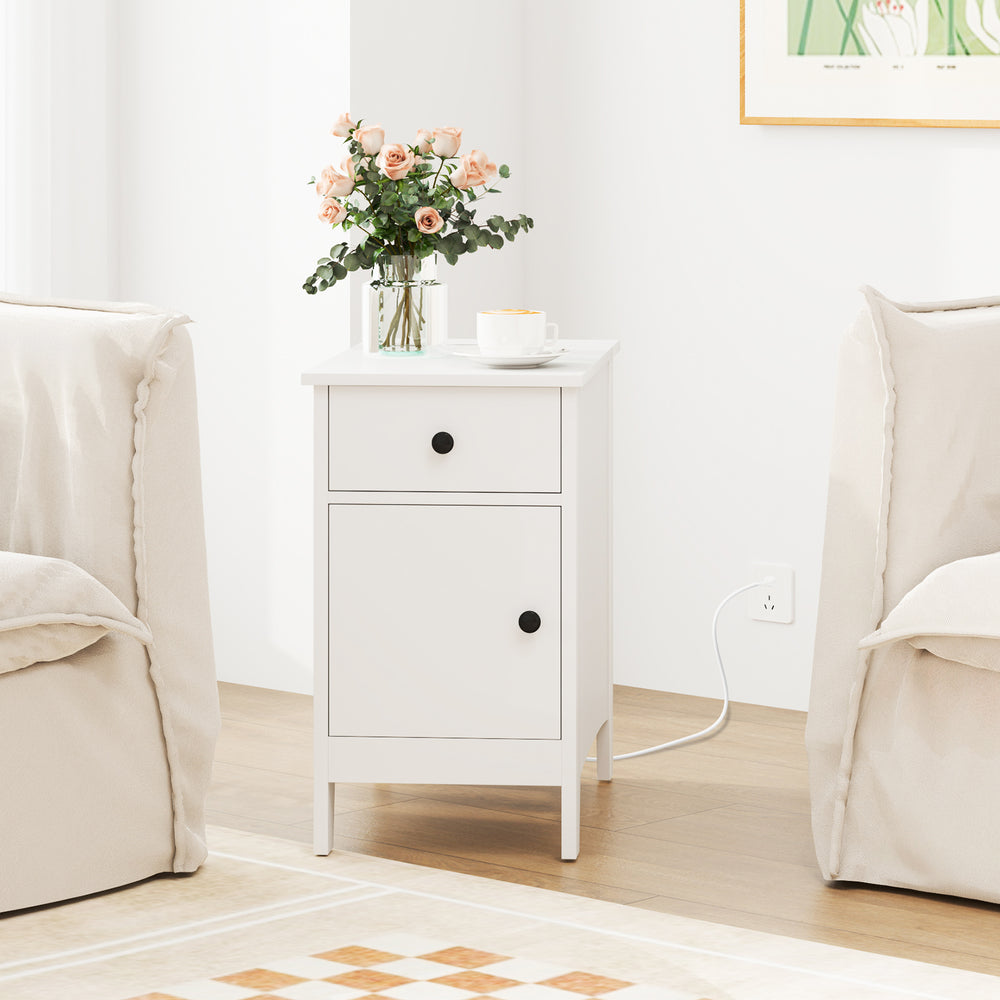 Flip Top End Table with Charging Station USB Ports Outlets and Drawer-White - Gallery View 1 of 11