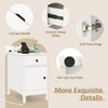 Flip top end table in white featuring USB ports, soft close hinge, and non-slip foot pads for bedside or sofa use.