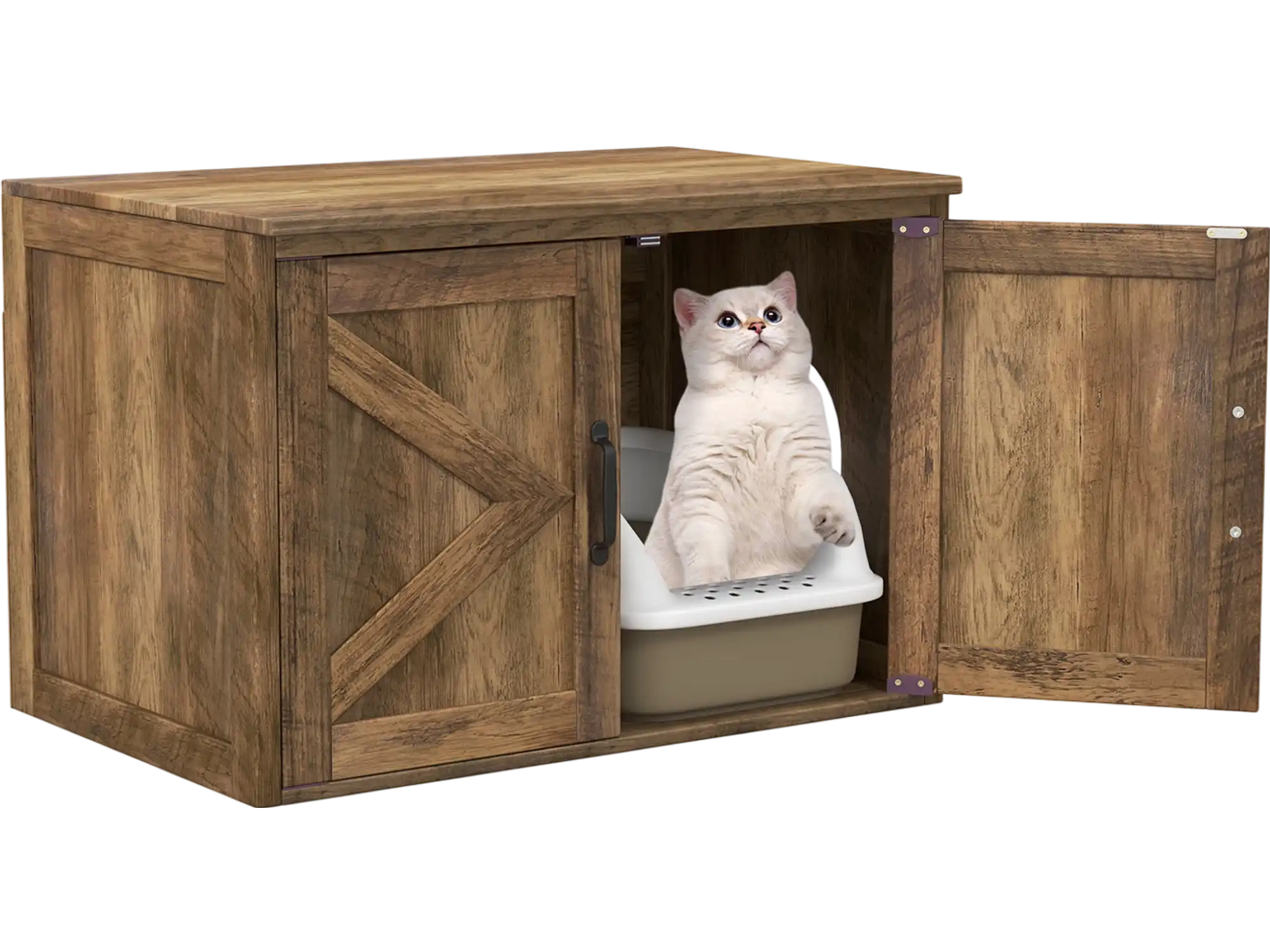 Costway Hidden Cat Washroom Furniture Flip Top Double Barn Doors Removable Divider 35648179 New