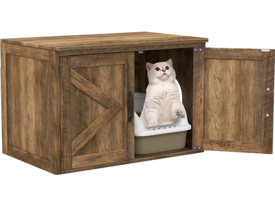 Costway Hidden Cat Washroom Furniture Flip Top Double Barn Doors Removable Divider 35648179 New