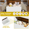 Flip-top storage chest in white with rustic brown lid, offering ample space for toys and clothes, ideal for any room.