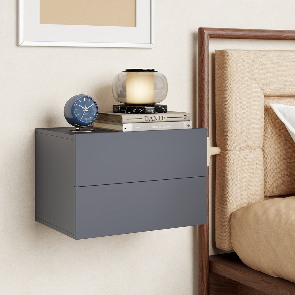Floating Nightstand with 2 Storage Drawers Wall Mounted for Bedroom-Gray - Gallery View 1 of 12