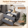 Floating nightstand in gray with 2 drawers and wide tabletop, ideal for bedroom storage and easy cleaning.