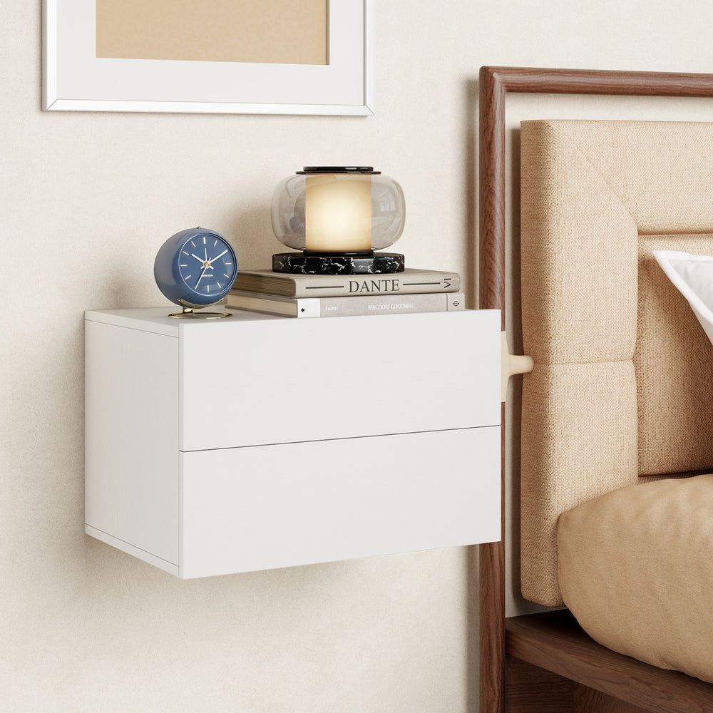 Floating Nightstand with 2 Storage Drawers Wall Mounted for Bedroom-White - Gallery View 1 of 10