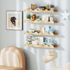 Natural fir wood 24-inch kids bookshelf set of 4 with wave-shaped edges, ideal for displaying books and toys in a.