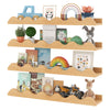 Natural fir wood 24-inch kids bookshelf set of 4 with wave-shaped edges, ideal for displaying books and toys in.