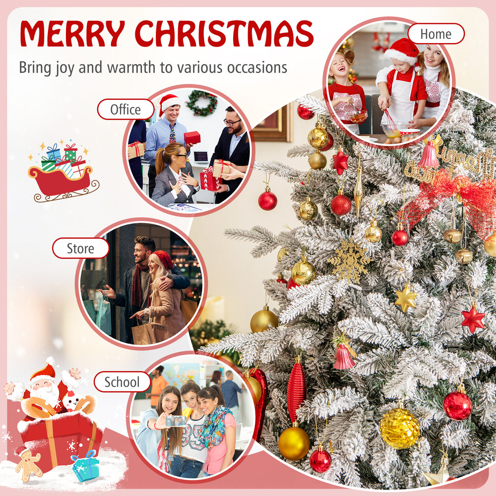 6-foot flocked Christmas tree with multi-color LED lights and 8 lighting modes, ideal for festive home and office decor.