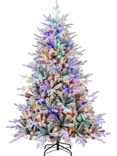 Costway Flocked Christmas Tree w/ Multi-Color LED Lights & 8 Modes 26594813 New