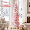 Elegant 6/7 FT pink flocked pencil Christmas tree features 8 lighting modes and 392 branch tips for a charming holiday display.