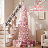 Flocked Pencil Christmas Tree with 8 Modes Pre-Lit Artificial Fir Xmas Tree-7 FT - Gallery View 1 of 10