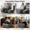 Gray floor chair with detachable headrest, featuring soft sponge and ice velvet fabric, ideal for living room or office.