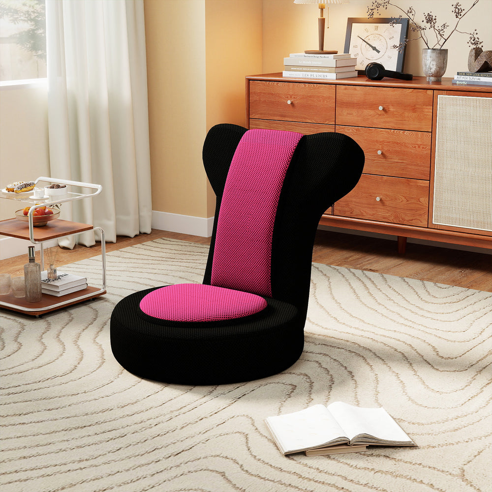 Floor Comfy Gaming Leisure Chair with Adjustable Headrest and Backrest-Pink - Gallery View 1 of 11
