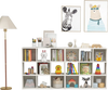 Wooden kids bookcase in white with storage cubbies, perfect for organizing toys and books in a child's room.