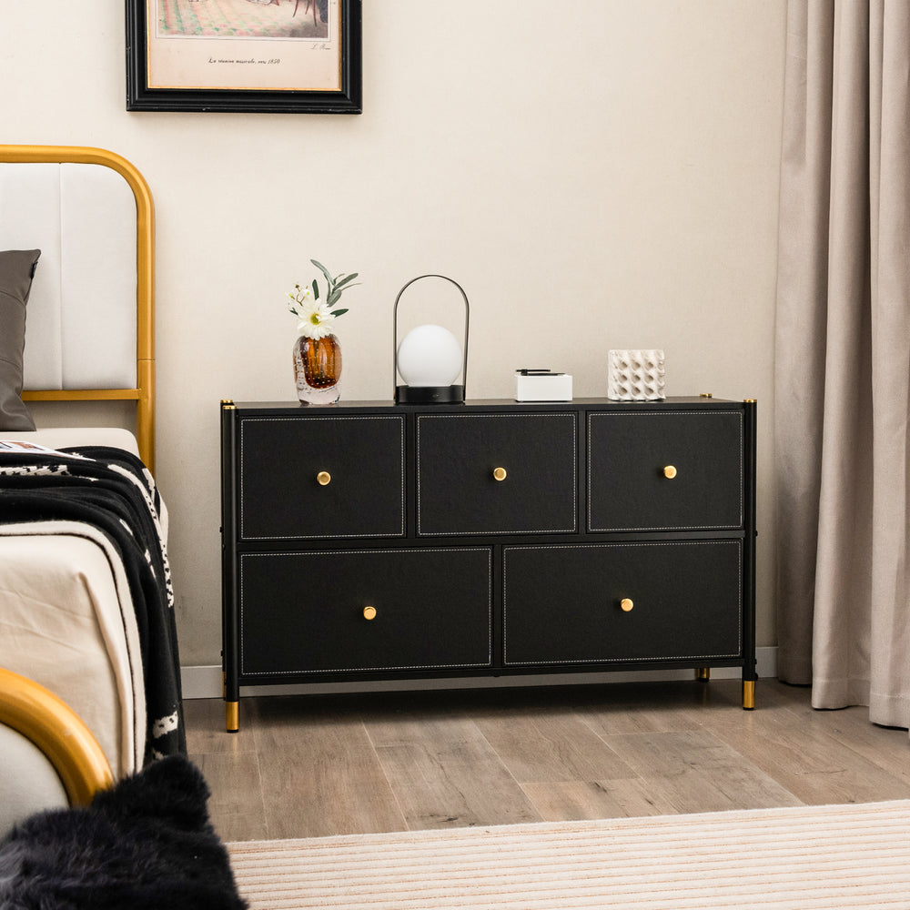 Floor Dresser Storage Organizer with 5/6/8 Drawers with Fabric Bins and Metal Frame-5-Drawer - Gallery View 1 of 10