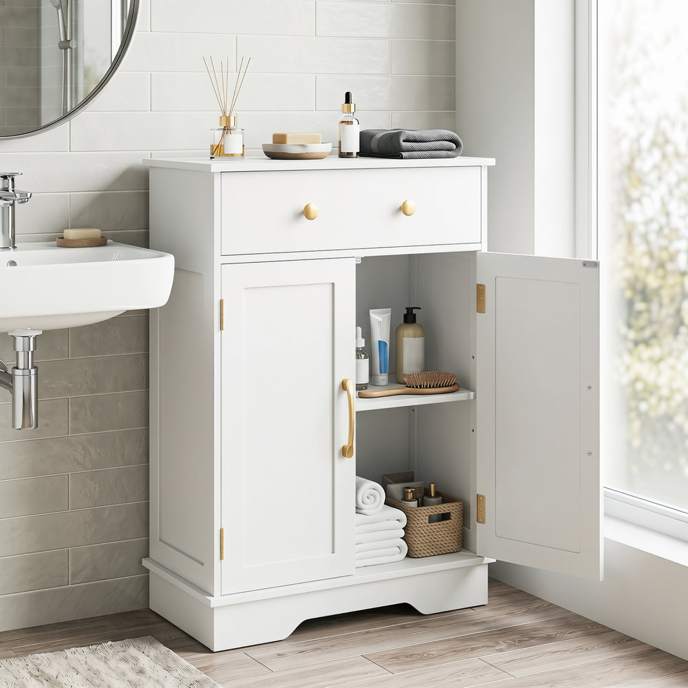 Floor Storage Cabinet with Doors Modern Buffet Sideboard with Drawer and Adjustable Shelf-White - Gallery View 1 of 11
