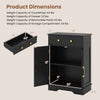 Floor storage cabinet in black with adjustable shelf, drawer, and doors, ideal for organized bathroom or living room use.