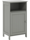 Freestanding gray bathroom storage cabinet with adjustable shelf and open cube for versatile organization.
