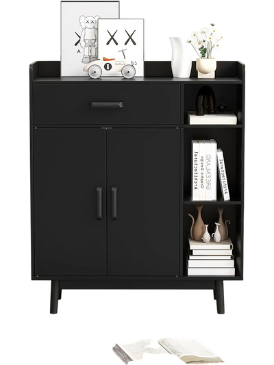Costway Floor Storage Cabinet Cupboard Chest 1 Drawer Black 274839615 New