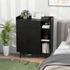 Black floor storage cabinet with 1 drawer and 3 open shelves, perfect for organizing and displaying items in any room.