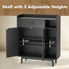 Black floor storage cabinet with 1 drawer and adjustable shelves, perfect for organizing books and decor in any room.
