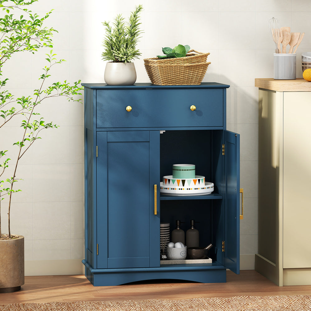 Floor Storage Cabinet with Doors Modern Buffet Sideboard with Drawer and Adjustable Shelf-Navy Blue - Gallery View 1 of 8