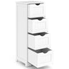 White wooden free-standing storage organizer with four drawers, designed for bathrooms and narrow spaces.