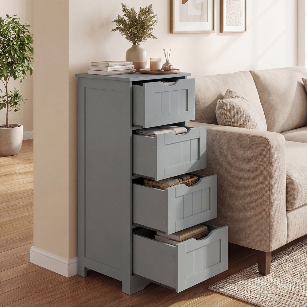 Floor Wooden Free Standing Storage Side Organizer for Bathroom-Gray - Gallery View 1 of 10