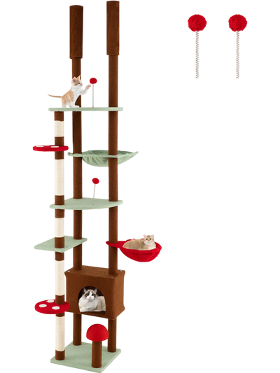 Costway Floor to Ceiling Cat Tree Condo Hammock Mushroom Themed Adjustable 69792210 New