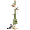 Tall cat tree with adjustable height, cozy condo, and scratching posts in green, perfect for climbing and playing.