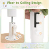Adjustable floor-to-ceiling cat tree with a crank handle, featuring a cozy condo and scratching posts for playful cats.