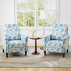 Floral accent chairs with solid wood legs in blue, featuring high backs and padded cushions for stylish comfort.