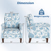 Floral accent chair with solid wood legs, high back, and padded cushions, designed for comfort and style in any decor.