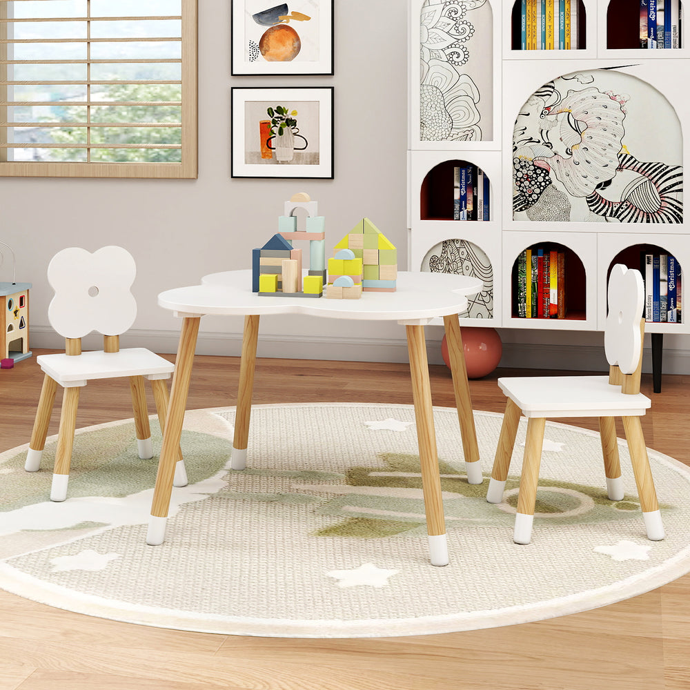 Flower-shaped Kids Table Set with Solid Pine Wood Legs-White - Gallery View 1 of 10