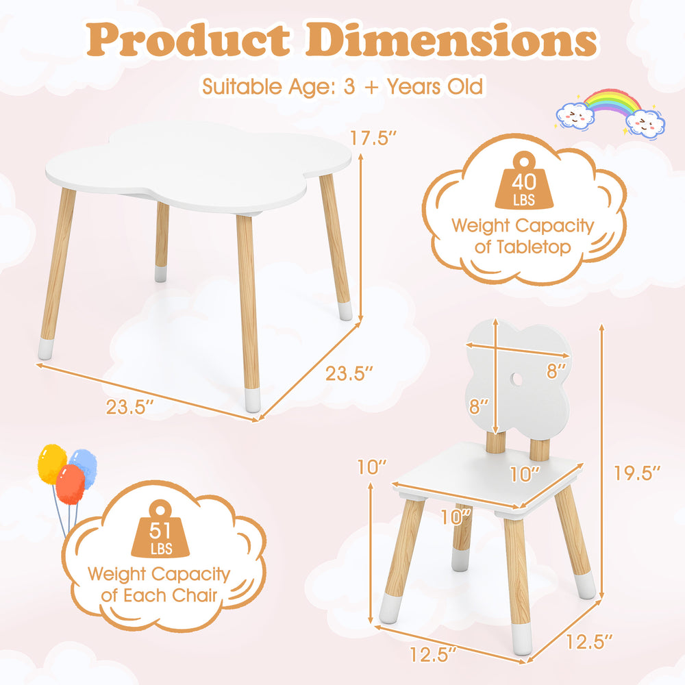 Flower-shaped kids table set with solid pine wood legs, designed for safety and convenience, ideal for playrooms and.