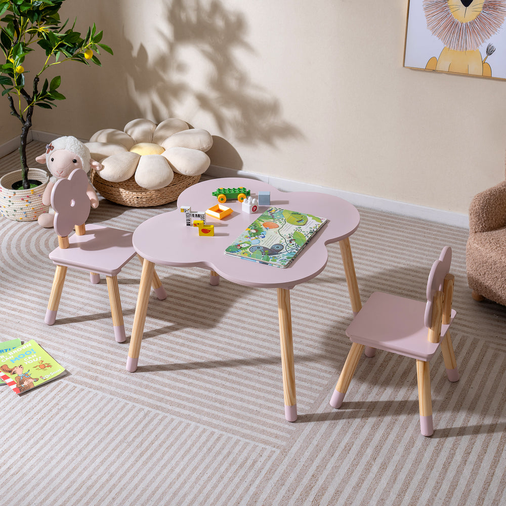 Flower-shaped Kids Table Set with Solid Pine Wood Legs-Pink - Gallery View 1 of 10