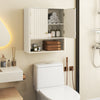 Fluted bathroom wall cabinet in beige with open shelf, adjustable storage, and elegant gold knobs for stylish.