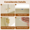 Fluted bathroom wall cabinet details featuring gold knobs, premium metal hinges, and a waterproof surface for easy.